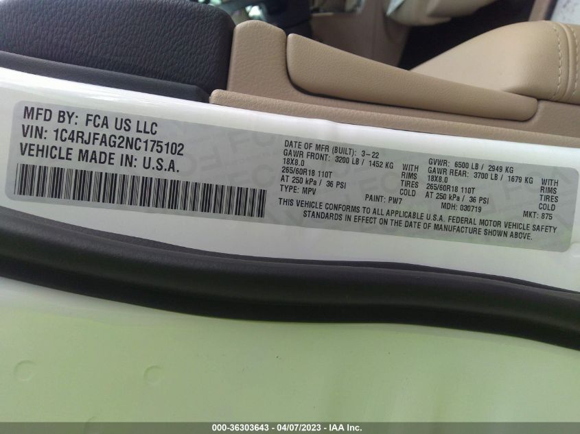 2022 JEEP GRAND CHEROKEE WK LAREDO E - 1C4RJFAG2NC175102