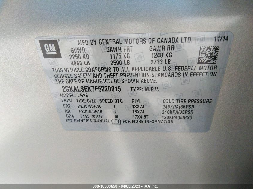 2015 GMC TERRAIN SLT - 2GKALSEK7F6220015