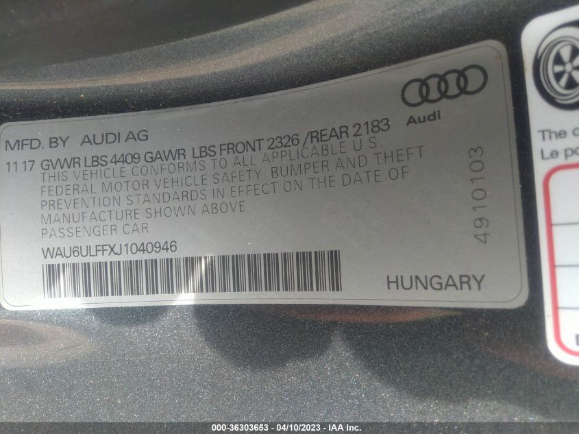 2018 AUDI A3 CABRIOLET PREMIUM/TECH PREMIUM - WAU6ULFFXJ1040946