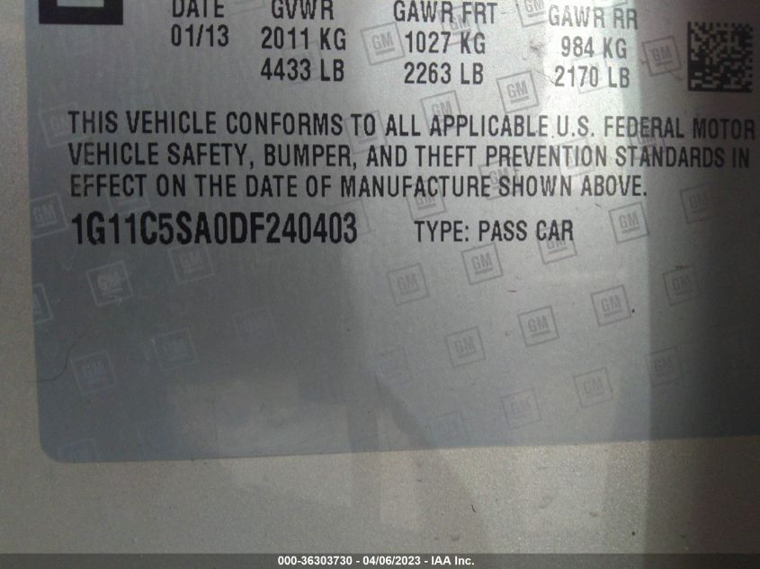 2013 CHEVROLET MALIBU LT - 1G11C5SA0DF240403
