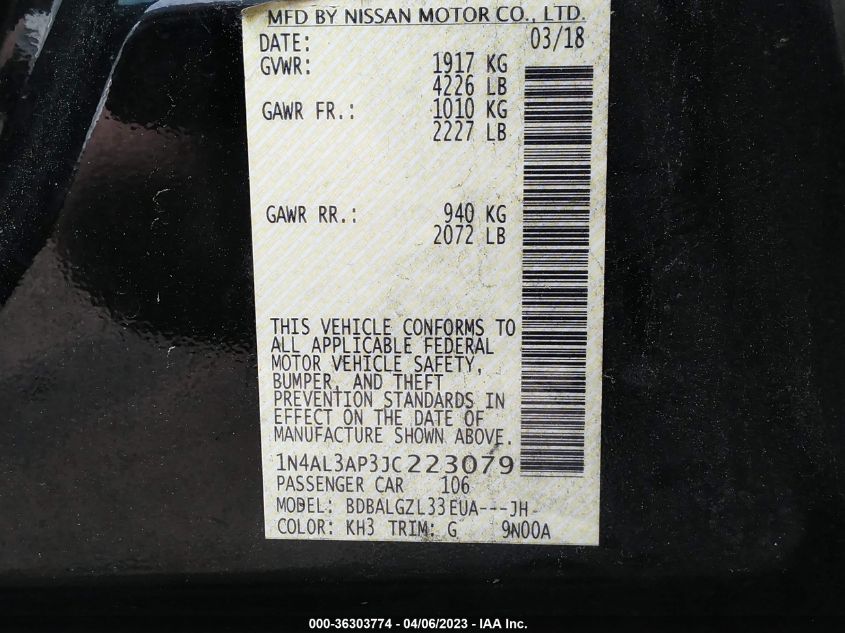 2018 NISSAN ALTIMA 2.5 S - 1N4AL3AP3JC223079