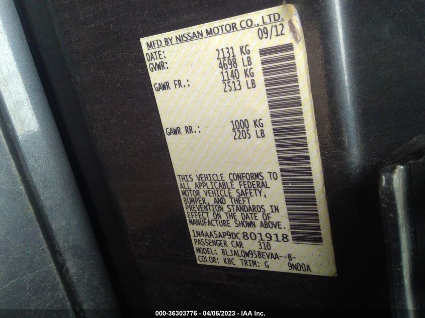2013 NISSAN MAXIMA 3.5 S - 1N4AA5AP9DC801918