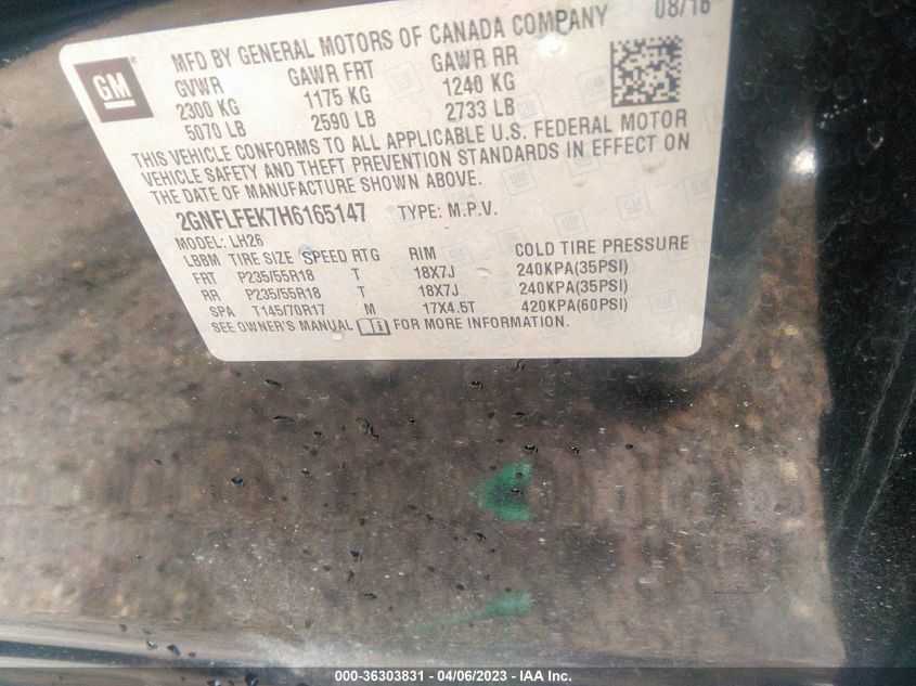 2017 CHEVROLET EQUINOX LT - 2GNFLFEK7H6165147