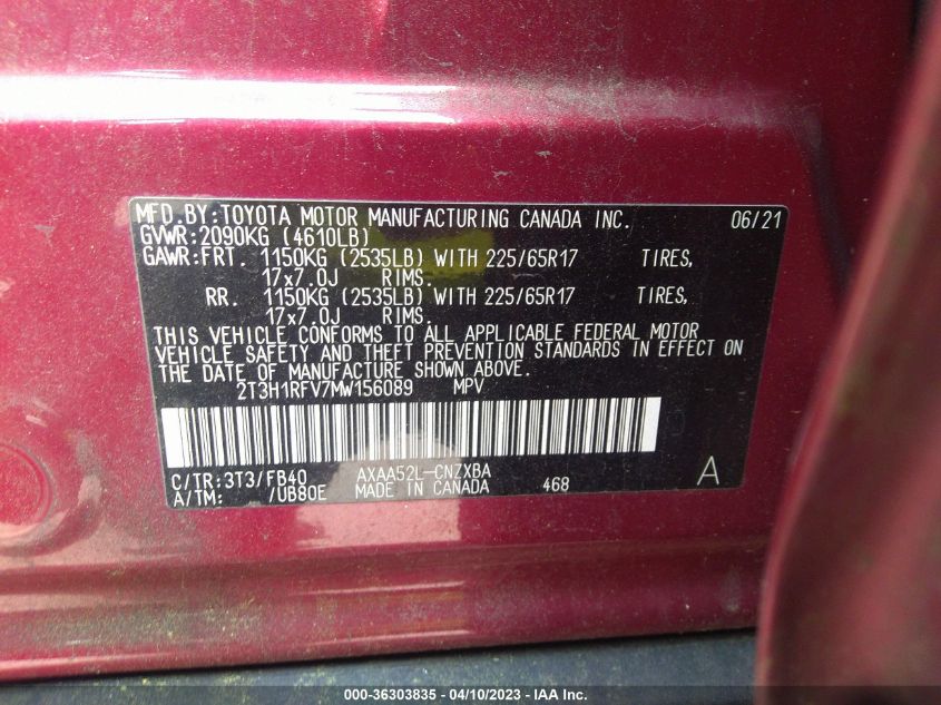 2021 TOYOTA RAV4 LE - 2T3H1RFV7MW156089