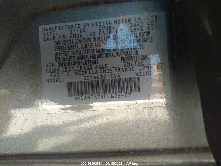 2015 NISSAN SENTRA SV - 3N1AB7APXFL672407