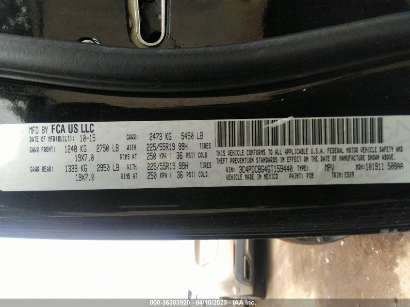 2016 DODGE JOURNEY SXT - 3C4PDCBG4GT159440
