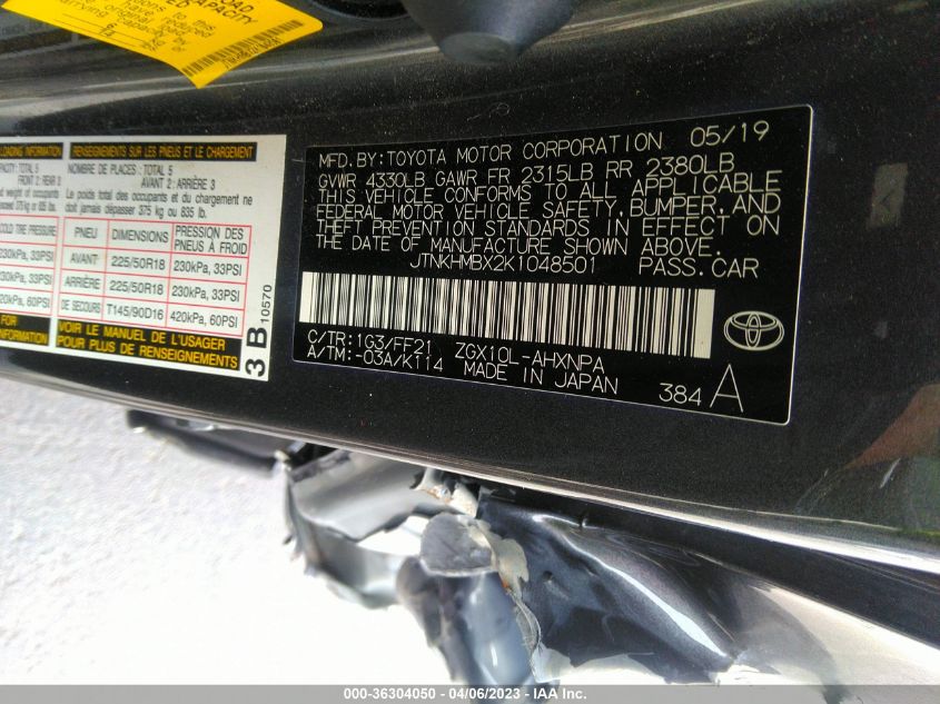 2019 TOYOTA C-HR XLE/LE/LIMITED - JTNKHMBX2K1048501