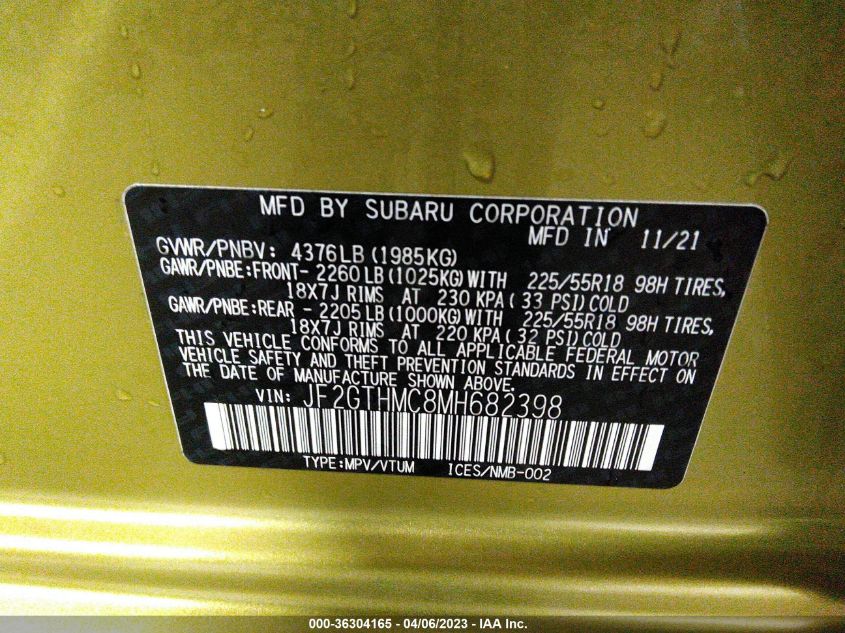 2021 SUBARU CROSSTREK LIMITED - JF2GTHMC8MH682398
