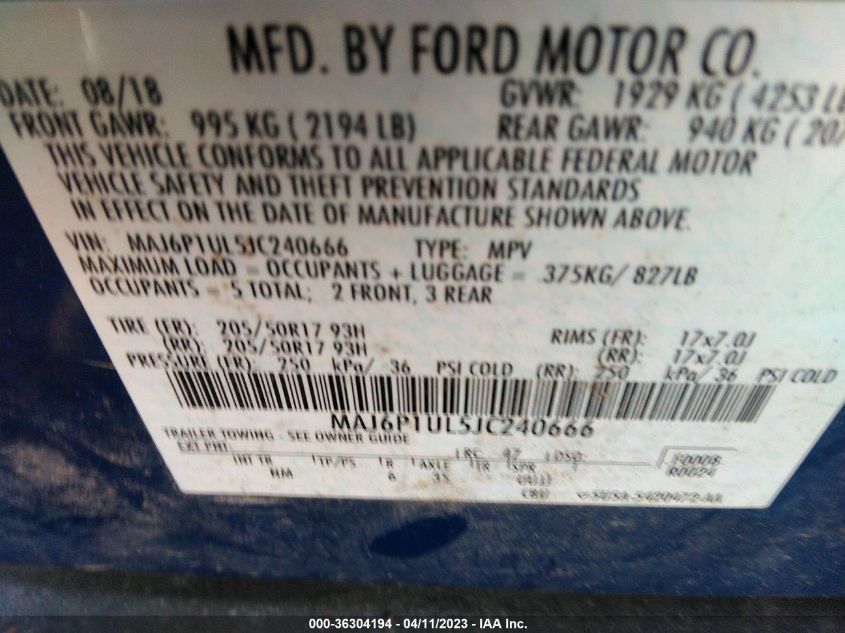 2018 FORD ECOSPORT SE - MAJ6P1UL5JC240666