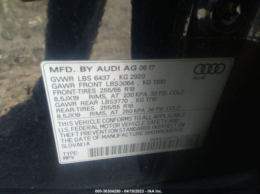 2018 AUDI Q7 PREMIUM PLUS - WA1LHAF72JD002546