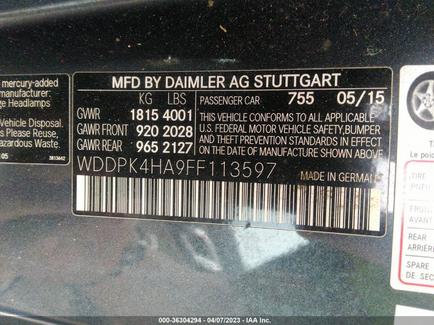 2015 MERCEDES-BENZ SLK-CLASS SLK 250 - WDDPK4HA9FF113597