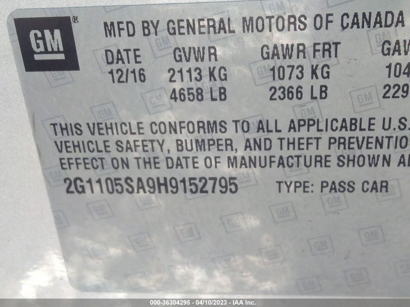2017 CHEVROLET IMPALA LT - 2G1105SA9H9152795