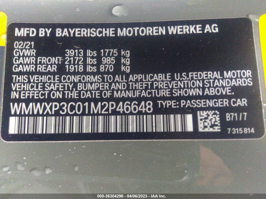 2021 MINI HARDTOP 2 DOOR COOPER SE WMWXP3C01M2P46648