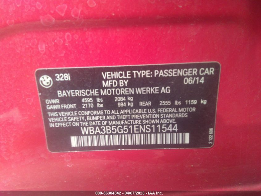 2014 BMW 3 SERIES 328I XDRIVE - WBA3B5G51ENS11544
