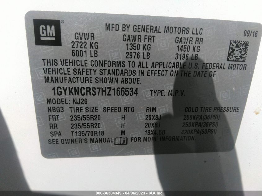 2017 CADILLAC XT5 PREMIUM LUXURY FWD - 1GYKNCRS7HZ166534