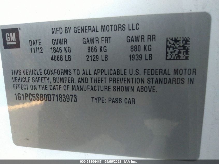 2013 CHEVROLET CRUZE 1LT - 1G1PC5SB0D7183973