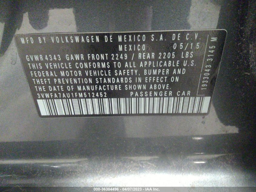 2015 VOLKSWAGEN GOLF SPORTWAGEN TDI S 3VWFA7AU1FM512452