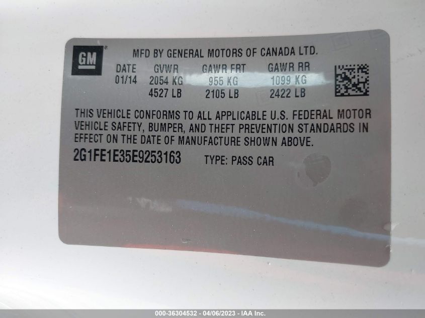 2014 CHEVROLET CAMARO LS - 2G1FE1E35E9253163