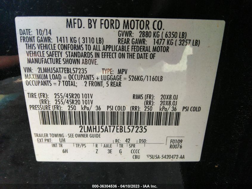 2014 LINCOLN MKT ECOBOOST - 2LMHJ5AT7EBL57235