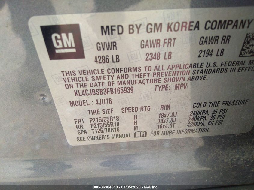 2015 BUICK ENCORE CONVENIENCE - KL4CJBSB3FB165939