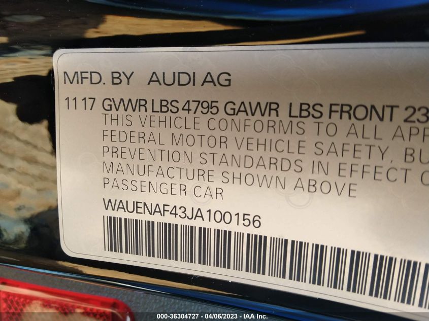 2018 AUDI A4 PREMIUM PLUS - WAUENAF43JA100156
