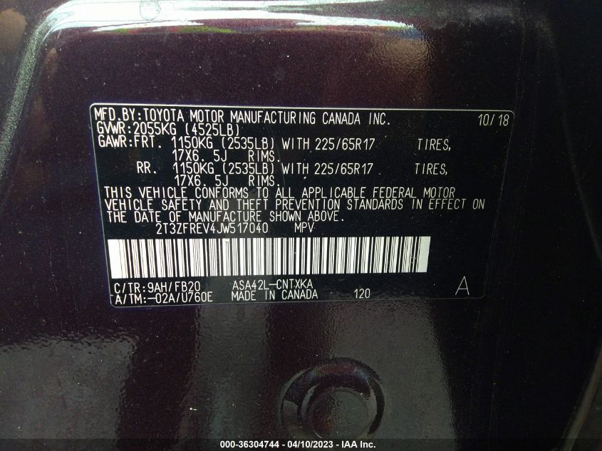 2018 TOYOTA RAV4 LE - 2T3ZFREV4JW517040