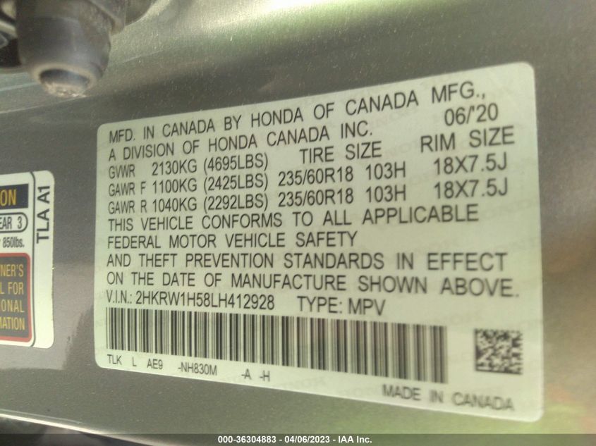 2020 HONDA CR-V EX - 2HKRW1H58LH412928