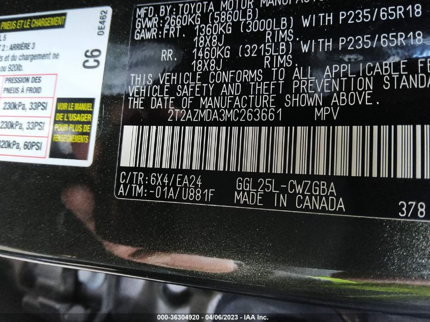 2021 LEXUS RX RX 350 - 2T2AZMDA3MC263661