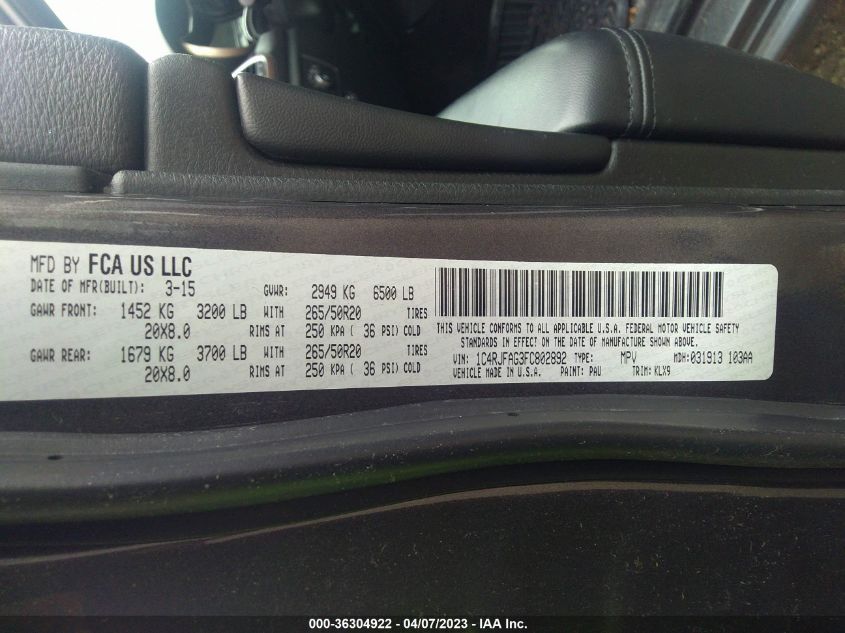 2015 JEEP GRAND CHEROKEE ALTITUDE - 1C4RJFAG3FC802892