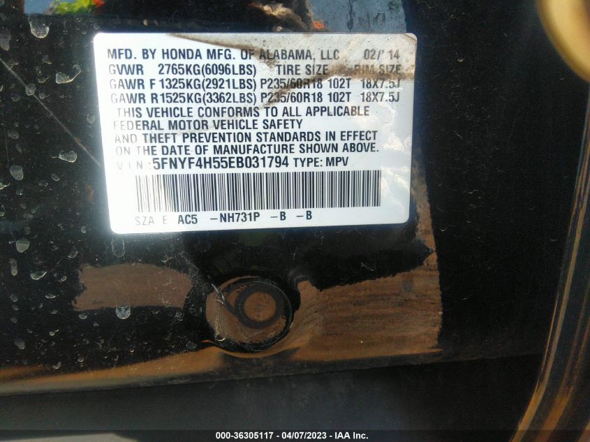 2014 HONDA PILOT EX-L - 5FNYF4H55EB031794