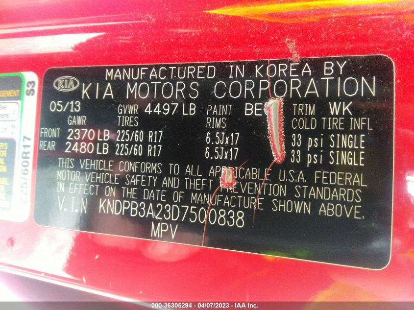 2013 KIA SPORTAGE LX - KNDPB3A23D7500838