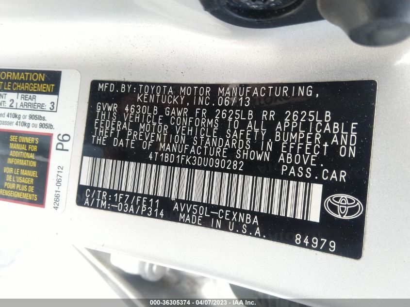 2013 TOYOTA CAMRY HYBRID LE - 4T1BD1FK3DU090282