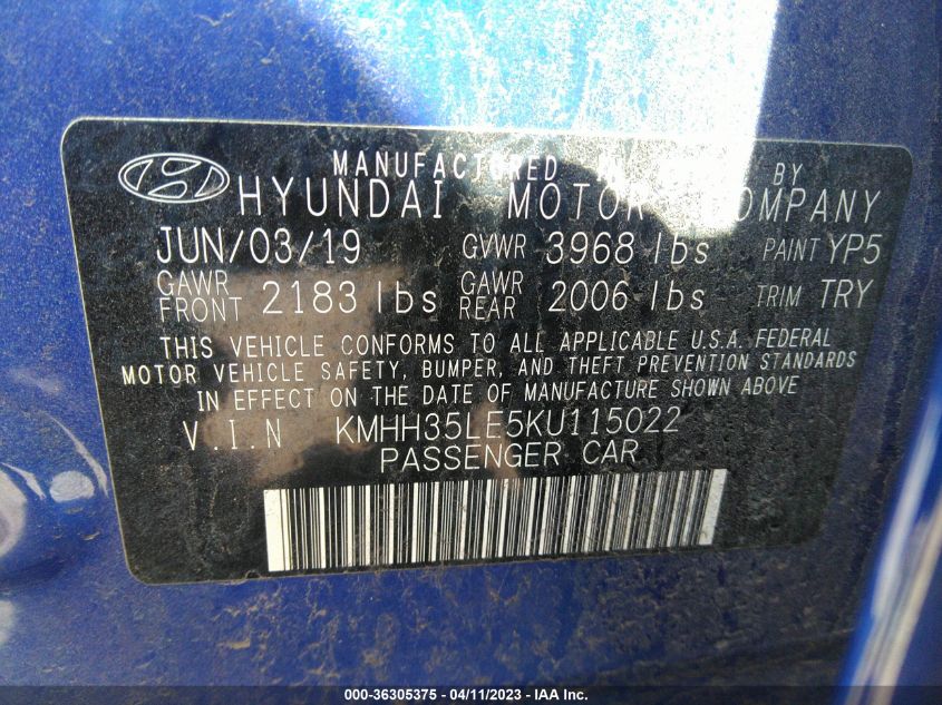 2019 HYUNDAI ELANTRA GT - KMHH35LE5KU115022