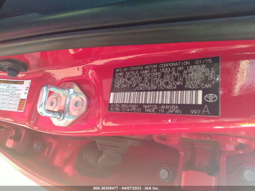 2015 TOYOTA PRIUS C ONE/TWO/THREE/FOUR - JTDKDTB39F1579854