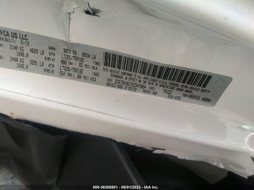 2019 RAM PROMASTER 1500 LOW ROOF 136" WB - 3C6TRVAG1KE547064