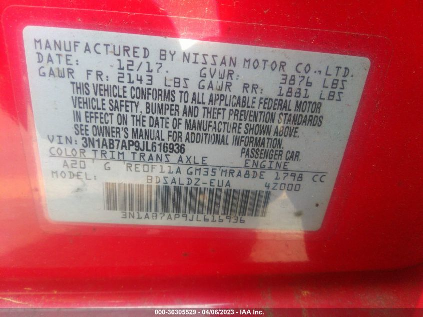 2018 NISSAN SENTRA SV - 3N1AB7AP9JL616936