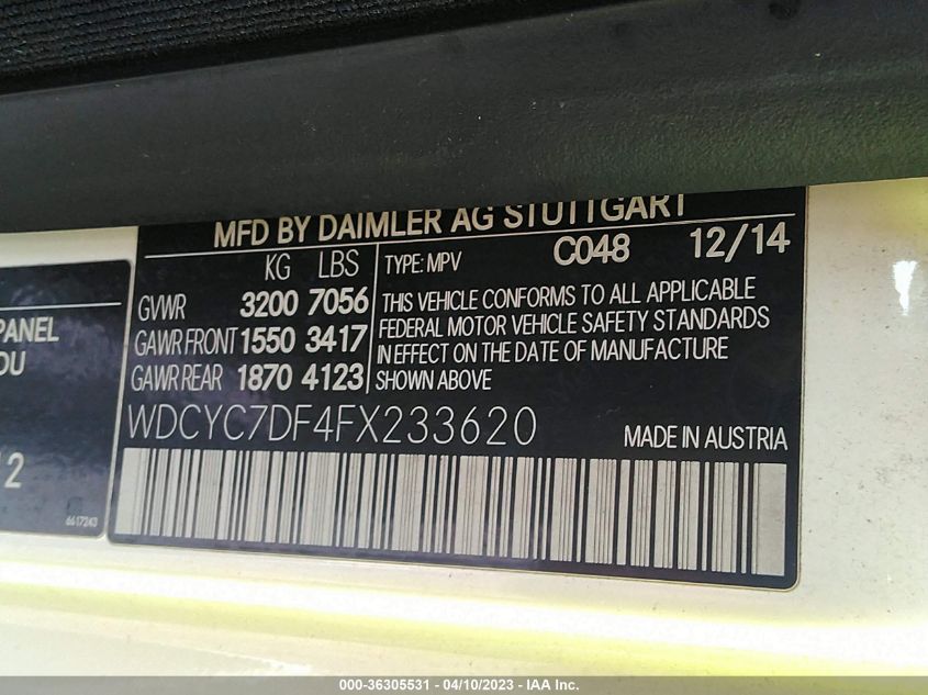2015 MERCEDES-BENZ G-CLASS G 63 AMG - WDCYC7DF4FX233620