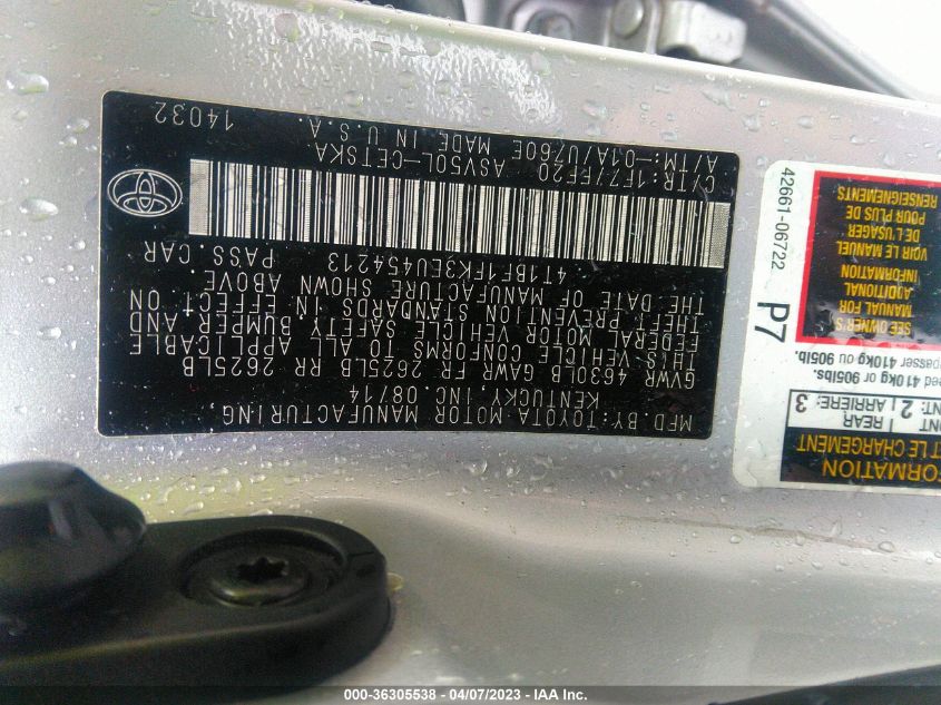 2014 TOYOTA CAMRY L/LE/XLE/SE/SE SPORT - 4T1BF1FK3EU454213