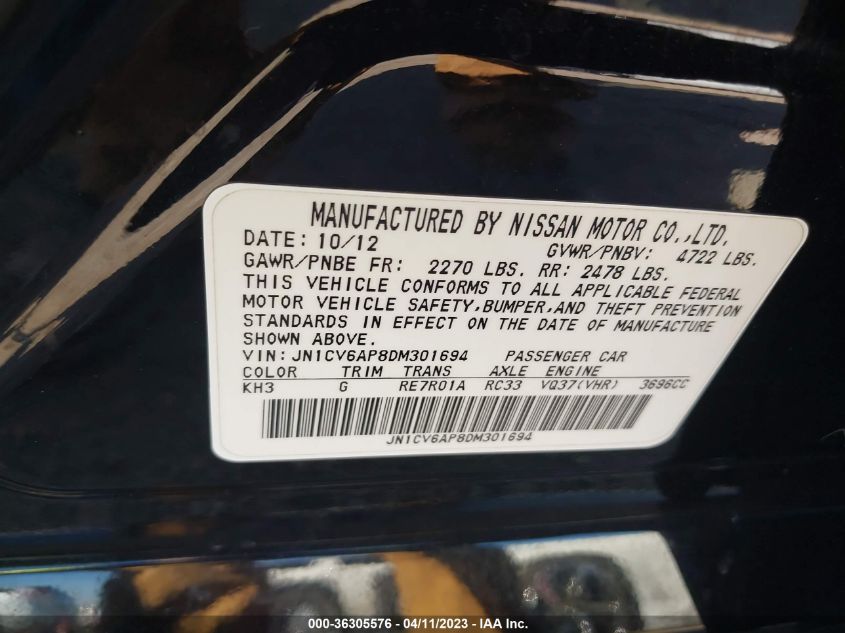 2013 INFINITI G37 SEDAN JOURNEY JN1CV6AP8DM301694