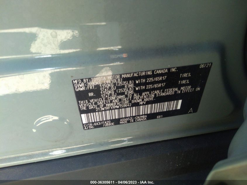 2021 TOYOTA RAV4 XLE - 2T3W1RFVXMW159642