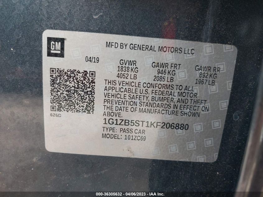 2019 CHEVROLET MALIBU LS - 1G1ZB5ST1KF206880