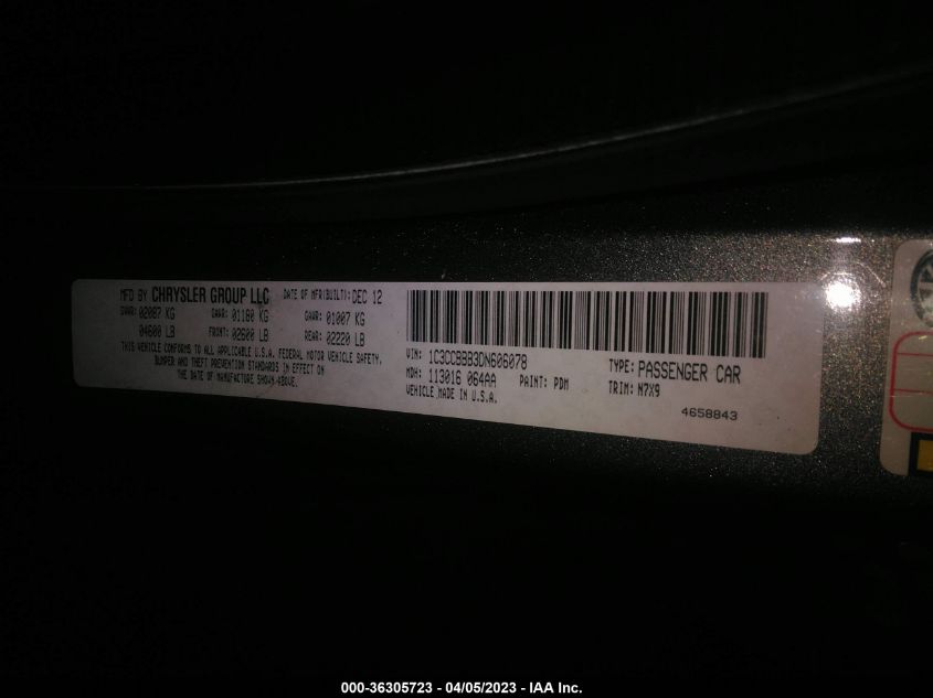 2013 CHRYSLER 200 TOURING - 1C3CCBBB3DN606078