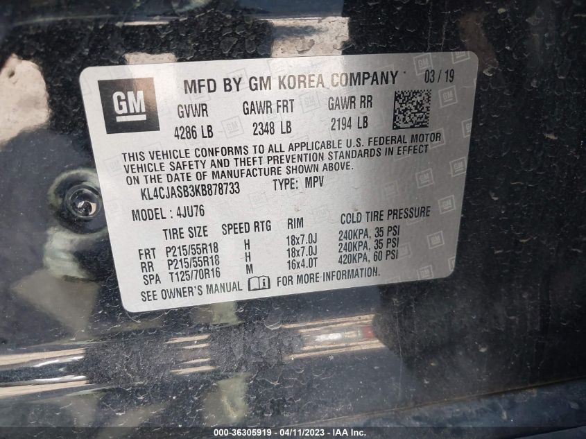 2019 BUICK ENCORE PREFERRED - KL4CJASB3KB878733