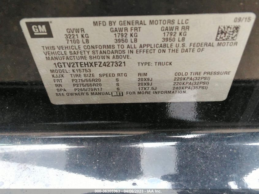 2015 GMC SIERRA 1500 - 1GTV2TEHXFZ427321
