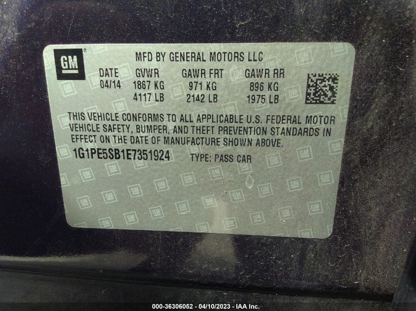 2014 CHEVROLET CRUZE 2LT - 1G1PE5SB1E7351924