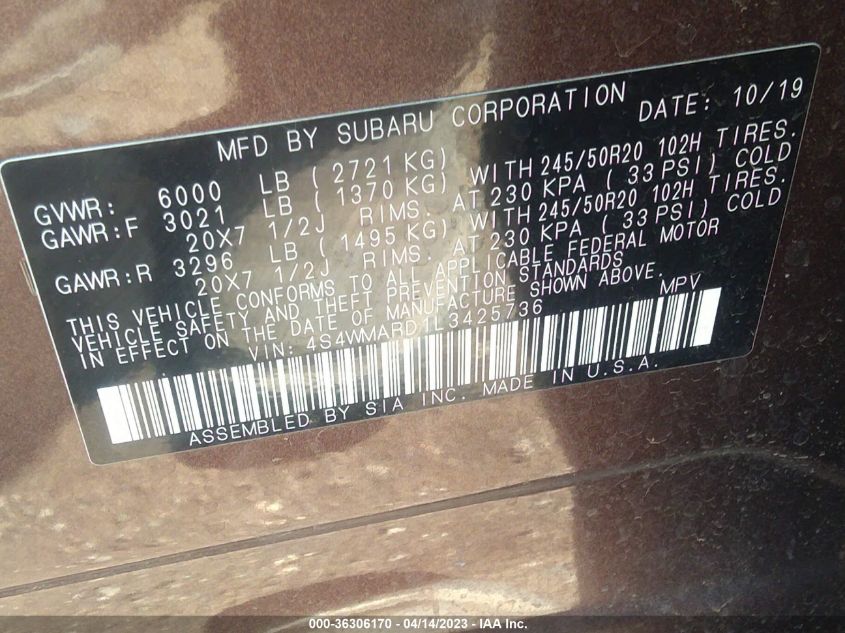 2020 SUBARU ASCENT TOURING - 4S4WMARD1L3425736