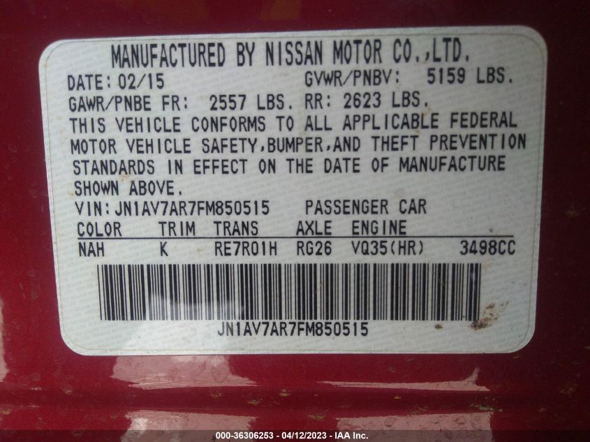 2015 INFINITI Q50 HYBRID PREMIUM - JN1AV7AR7FM850515