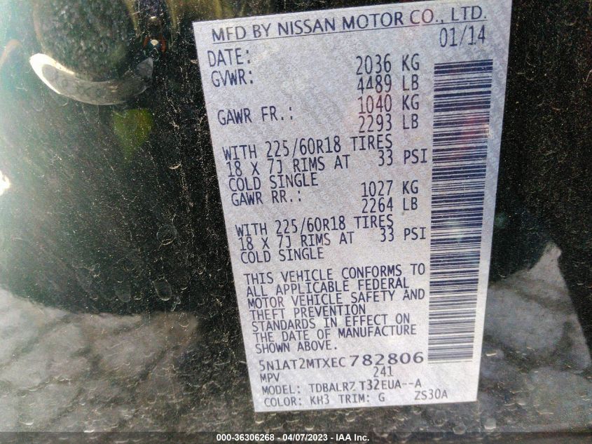 2014 NISSAN ROGUE SL - 5N1AT2MTXEC782806