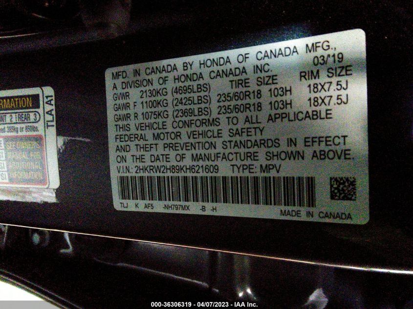 2019 HONDA CR-V EX-L - 2HKRW2H89KH621609