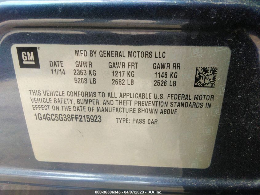 2015 BUICK LACROSSE LEATHER - 1G4GC5G38FF215923